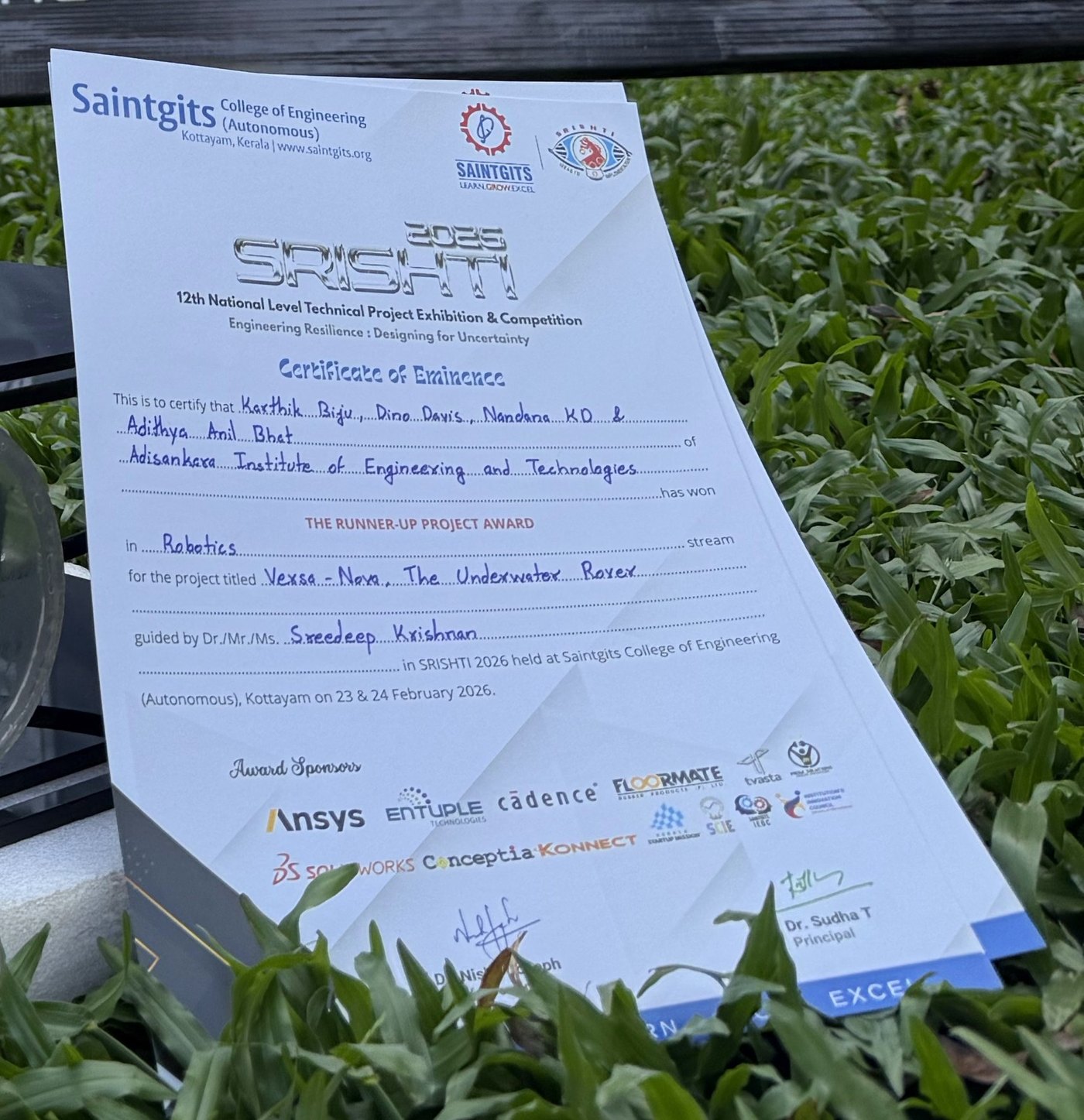 Certificate of Eminence, runner-up project award at SRISHTI 2026